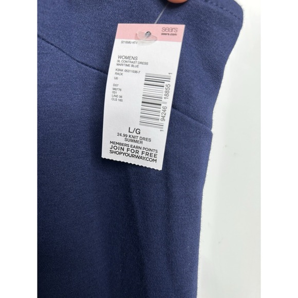 Laura Scott Sheath Dress Women's Large V Neck Nautical Classic Knit Navy Blue - Picture 8 of 8